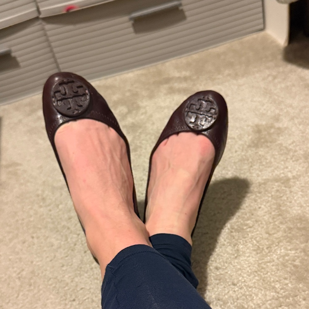 Tory Burch Women's Deep Red Leather Flats